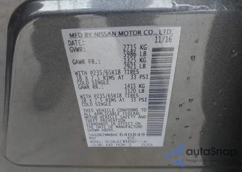 2017 Nissan Pathfinder Sv from USA, damaged, VIN 5N1DR2MM8HC640849